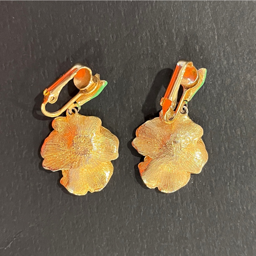 Vintage Floral Bold Statement Earrings Enamel Flower - Picture 11 of 11